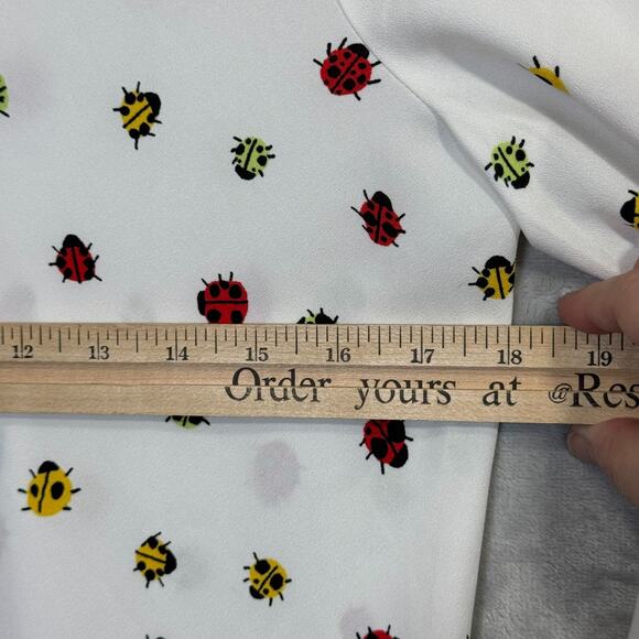 Modcloth Swarming Lady Bug Dress Womens Large White Bell Sleeve Semi Sheer Boho - Picture 8 of 10